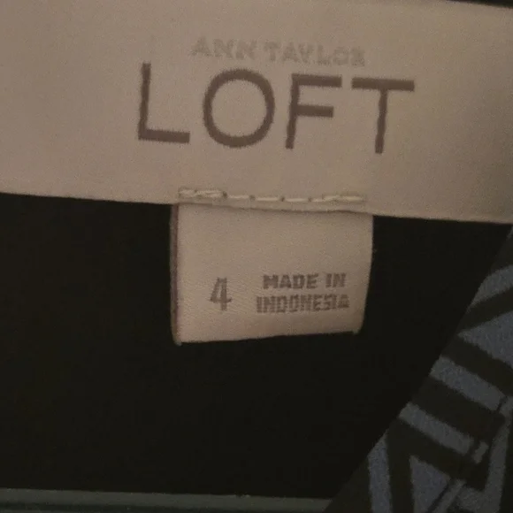 LOFT Blue and Black Midi Scalloped Hem Dress Geometric Pattern Size 4 Tie Waist - Picture 8 of 8